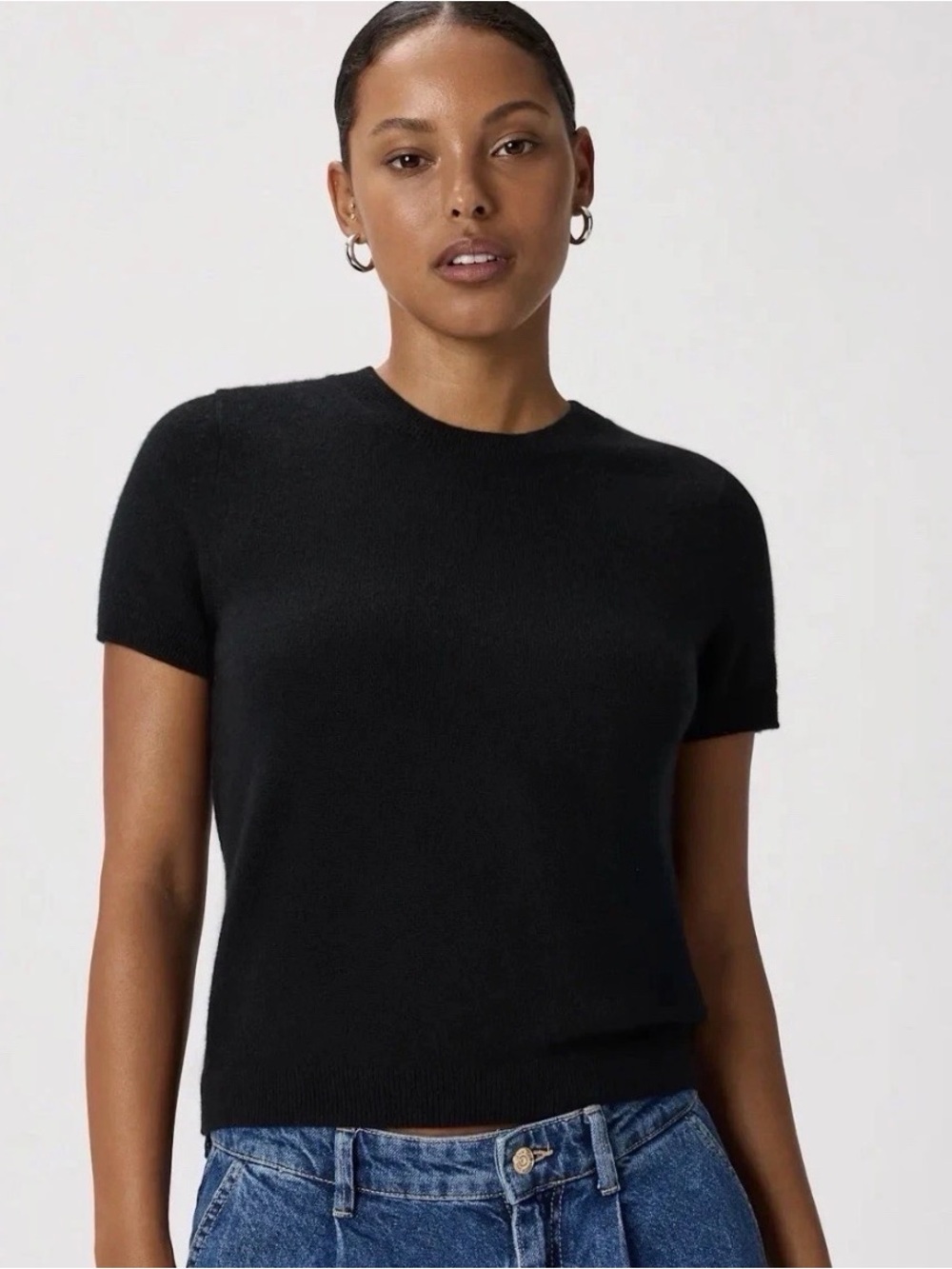 Quince Short Sleeve Cashmere Sweater Shirt Womens M Fall Cozy Black Winter